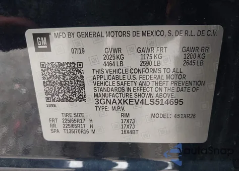 2020 Chevrolet Equinox Fwd Lt 1.5L Turbo from USA, damaged, VIN 3GNAXKEV4LS514695